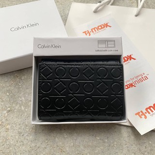 กระเป๋าสตางค์ ผู้ชายกระเป๋าเงิน "Calvin Klein" Mens Black Leather Trifold Wallet