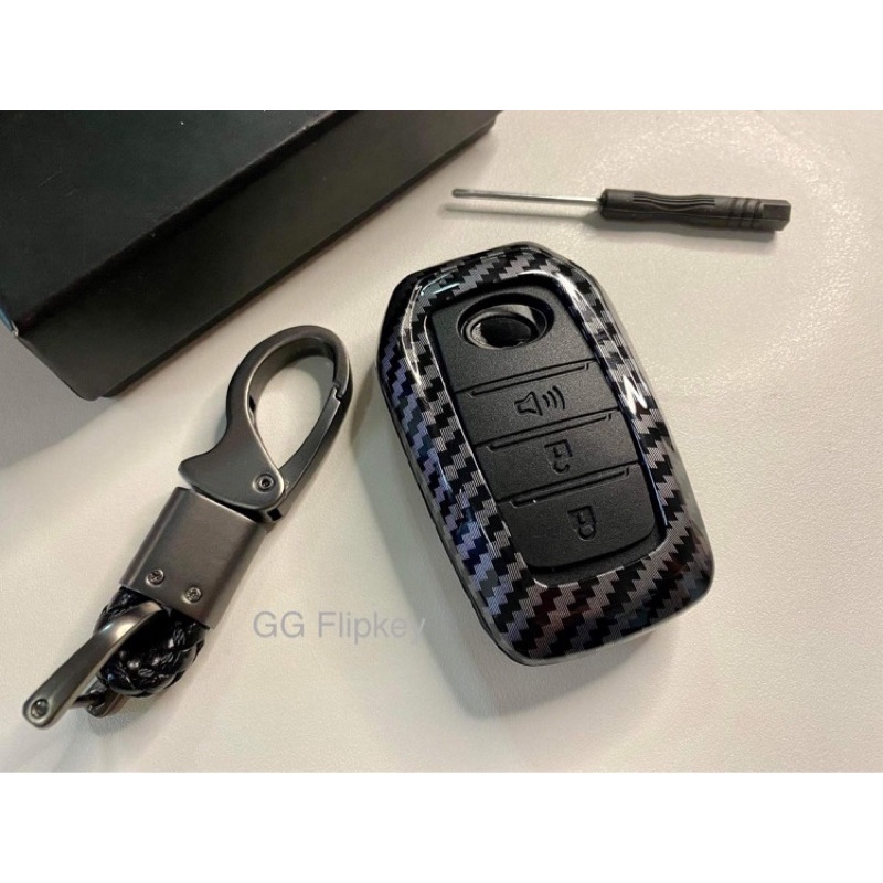 กรอบ เคฟล่า แท้ แบบเงา ใส่กุญแจรีโมทรถยนต์ Toyota All New Fortuner Revo 3 ปุ่ม (Smart Key) <เก็บเงินปลายทางได้>