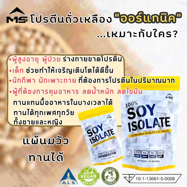 MS SOY ISOLATE เวย์ซอยโปรตีนถั่วเหลือง เพิ่มกล้ามเนื้อลดไขมัน