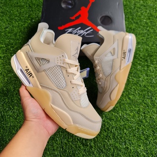 รองเท้าผ้าใบ Jordan 4 Off White สีกากี คุณภาพสูง สําหรับผู้ชาย และผู้หญิง เหมาะกับการเล่นกีฬาบาสเก็ตบอล