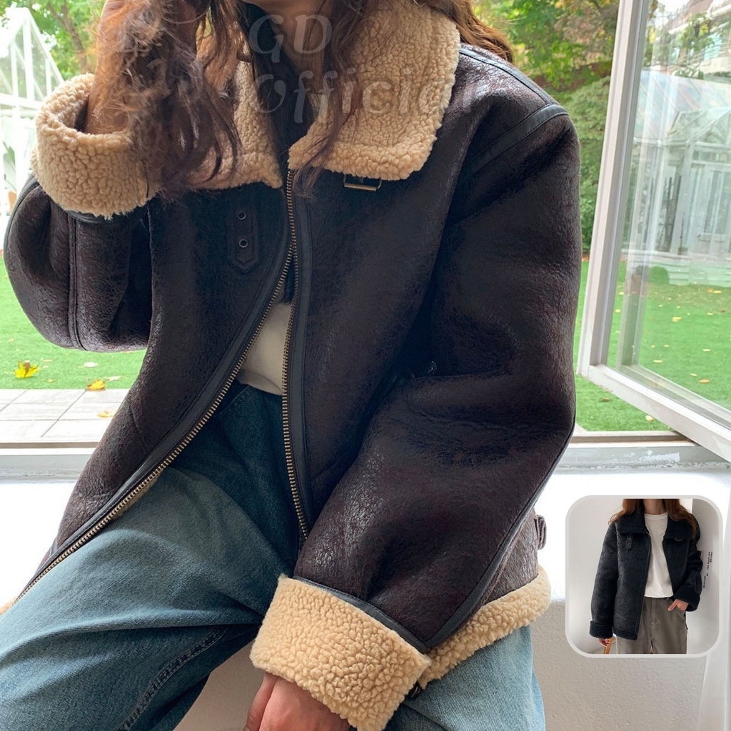 K59.1|เสื้อแจ็คเก็ตผ้าฝ้ายหนัง ปู่ ผู้หญิงคอปกสูงบุขนหนาซิปอบอุ่น จีดี