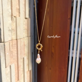 Kissmebythesun - Peony Necklace | สร้อยคอชุบทองคำขาว มุกน้ำจืด