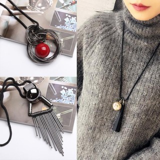 Pearl Ball Tassel Pendant Long สร้อยคอ for Women Gun Black Wire Chain