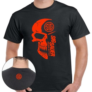 เสื้อยืดสีขาวเสื้อยืด ผ้าฝ้าย พิมพ์ลายกราฟฟิคหัวกะโหลก Sig Sauer สําหรับผู้ชาย และผู้หญิงS-4XL