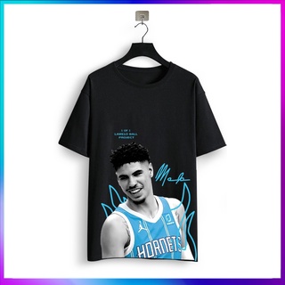 เสื้อยืดลําลอง ผ้าฝ้าย 100% แขนสั้น พิมพ์ลาย LaMelo Ball The Project PH V2 baju basketball nba LaMelo Ball Rock สีดํา พล