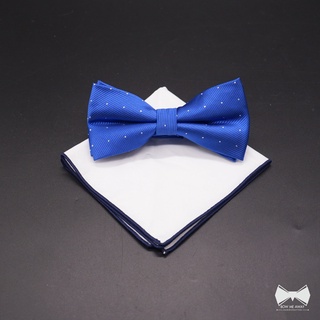 เซ็ทหูกระต่ายสีน้ำเงิน + ผ้าเช็ดหน้าสูท-Blue Bowtie + Pocket square Set