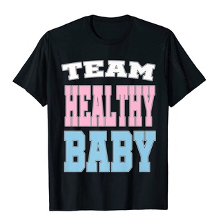 ขายดี!Team Healthy Baby Pink Blue Gender Reveal Baby Shower T-Shirt Family Printed On Tops Shirts Cotton T Shirts For Me