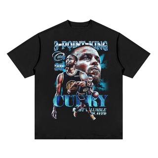 เสื้อยืดผ้าฝ้าย เสื้อยืดแขนสั้น ผ้าฝ้าย ทรงหลวม ลาย NBA 3-Point-King CURRY Tatum สไตล์ฮิปฮอป S-4XL