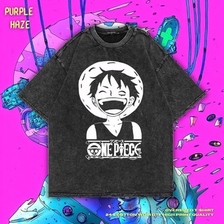 ผ้าฝ้ายคอกลมเสื้อยืด ขนาดใหญ่ พิมพ์ลาย Haze Monkey D Luffy สีม่วง | หินล้างทําความสะอาด | เสื้อเชิ้ต One Piece | เสื้อยื