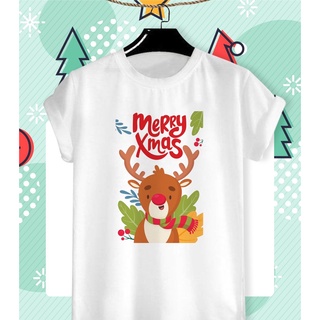 เสื้อยืดผ้าฝ้าย เสื้อยืดลายเสื้อลายปีใหม่ Merry Christmas &amp; Happy New Year 2022 ผ้า TK ใส่สบาย สีสันสดใส ใส่สบาย ไม่ยืดไ