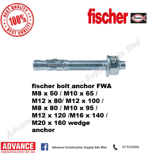 Fischer Accessories สมอสลักเกลียว FWA M8x50/M10x65/M12x80/M12x100/M8x80/M10x95/M12x120/M16x140/M20x1