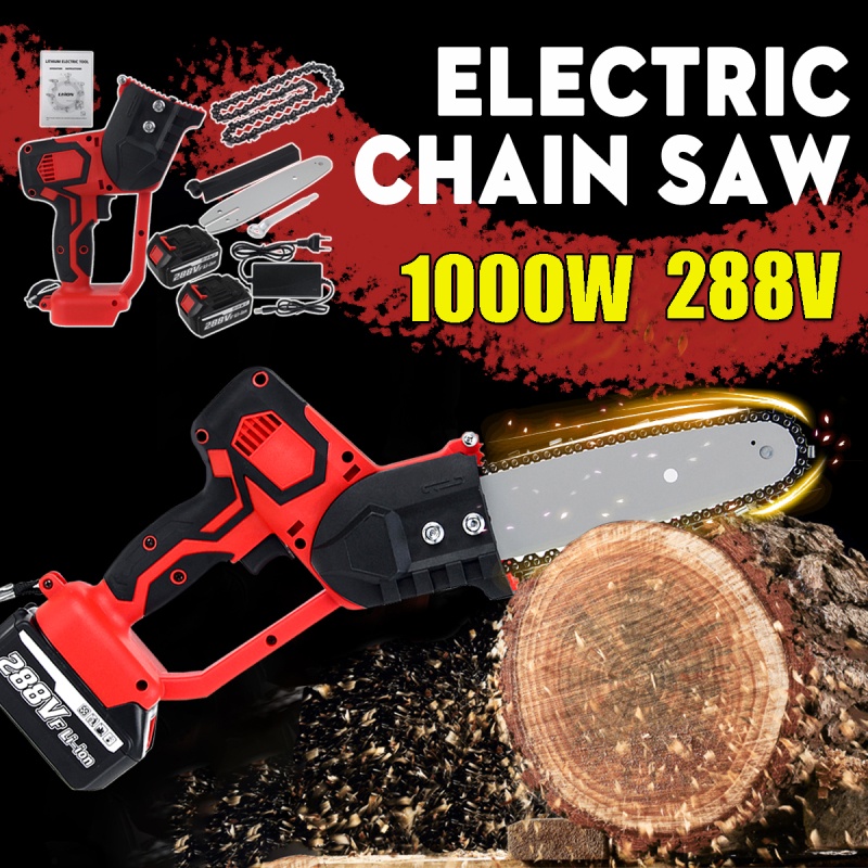 ♣588V Electric Chain Saw Cordless One-Hand Power Saw Chainsaw Woodworking Wood Cutter with Battery Kit Garden Tools