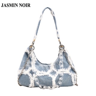 Jasmin NOIR ลายสก๊อต ผ้าห่ม ผู้หญิง กระเป๋าสะพายไหล่ โซ่ กระเป๋าสะพายข้าง กระเป๋าถือ ครึ่งดวงจันทร์