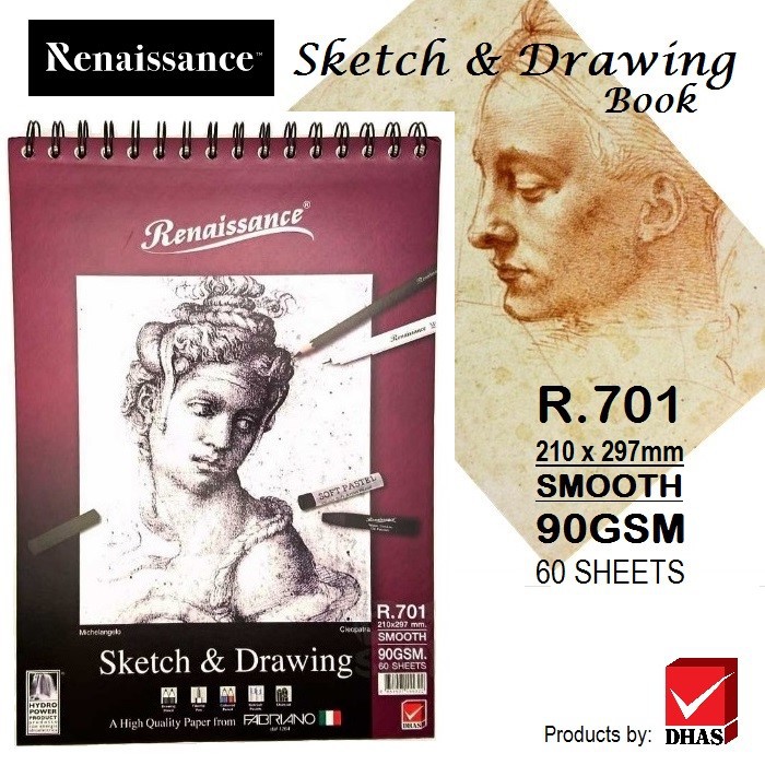 Renaissance Fabriano สมุดสเก็ต A4 90Gsm R-701 1 เล่ม/60 แผ่น