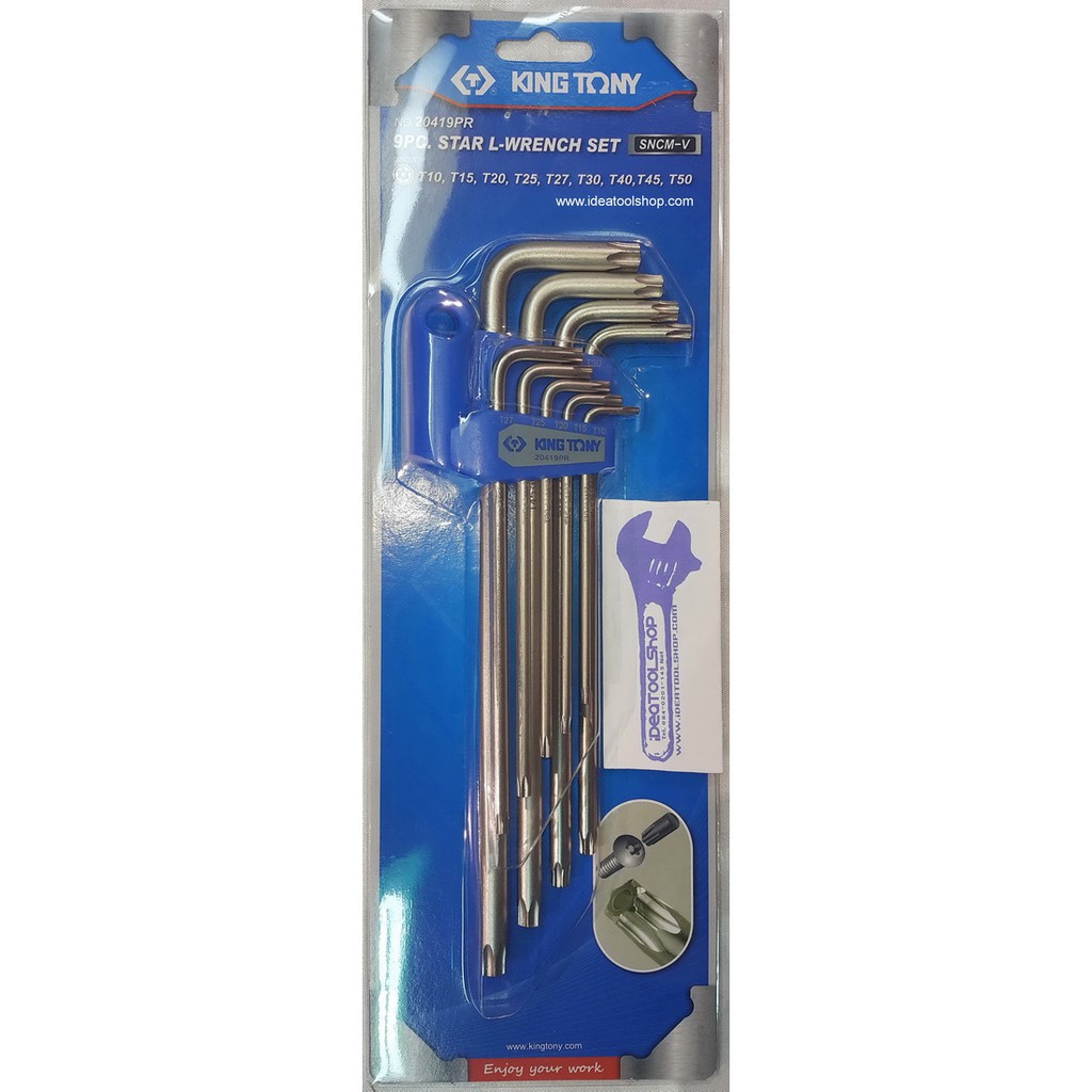 ชุดประแจแอล KINGTONY [ คิงโทนี่ ]TORX [ STAR ] L-WRENCH SET 9 ชิ้น/ชุด [ T10 - T50 ] 20319 PR  20419PR ประแจแอล ท็อค ยาว
