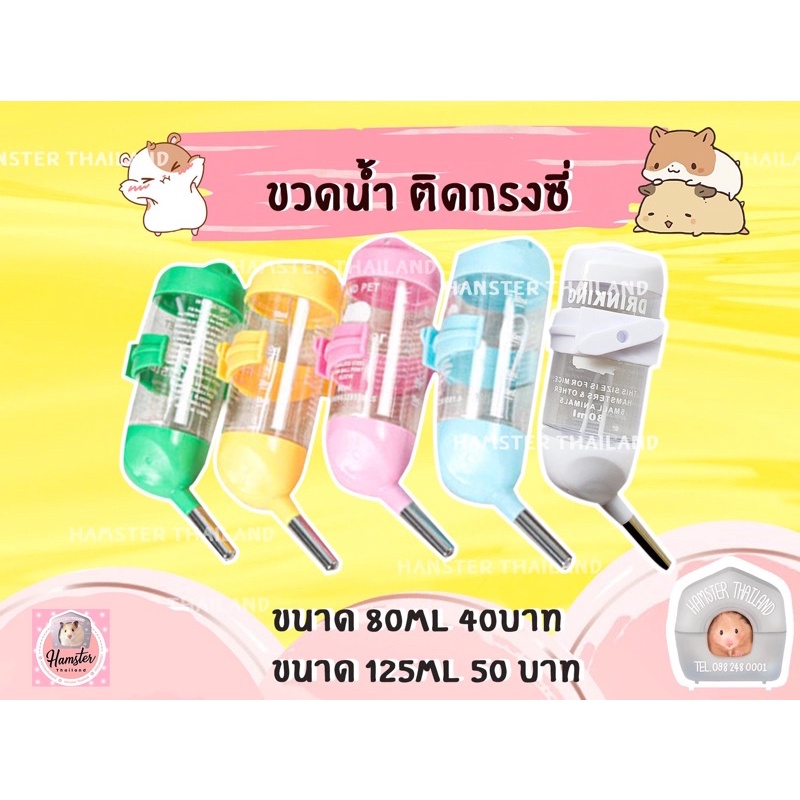 💖Hamsterthailand💖 ขวดน้ำ ติดกรงซี่และแบบติดกรงอะคิลิค 80ml /125ml ขวดนำ้แฮมสเตอร์ กระต่าย เม่นแคระ