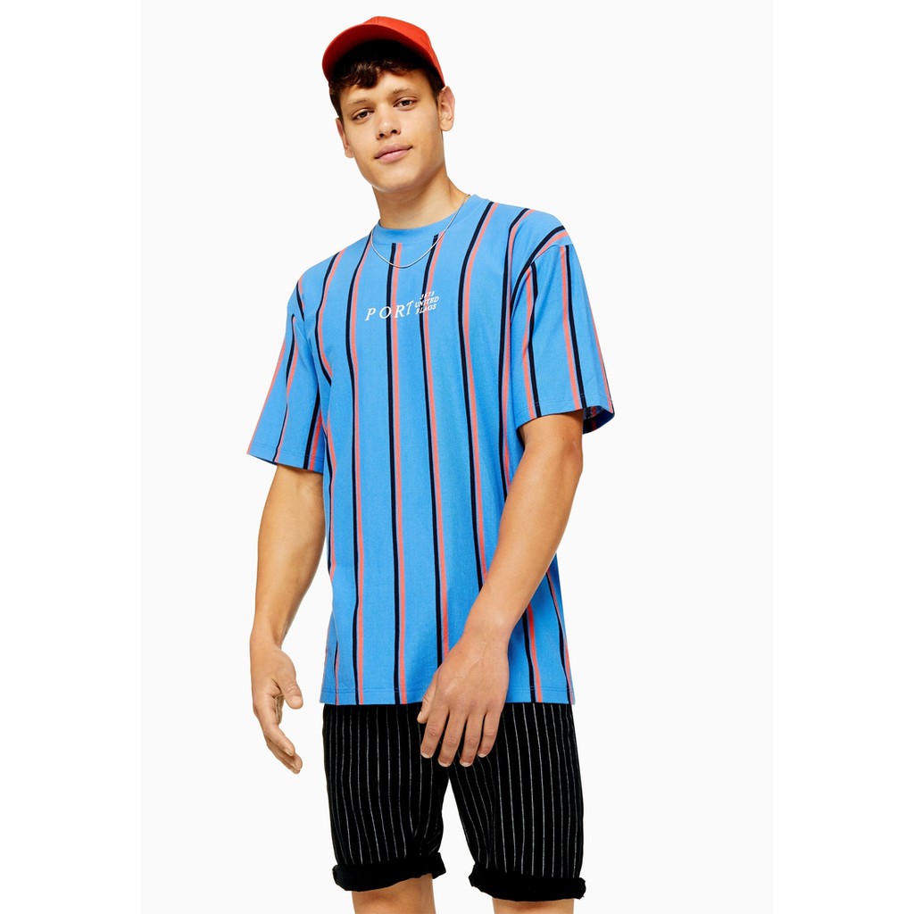 TOPMAN เสื้อยืด Blue Port Pique Stripe รุ่น 71S35SBLE สีฟ้า