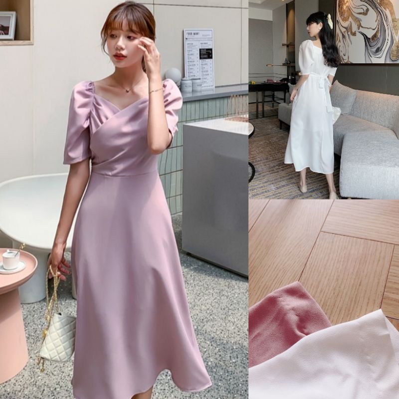 พร้อมส่ง2สี สีขาว,สีชมพู เดรสงานแต่งงานยาว D028