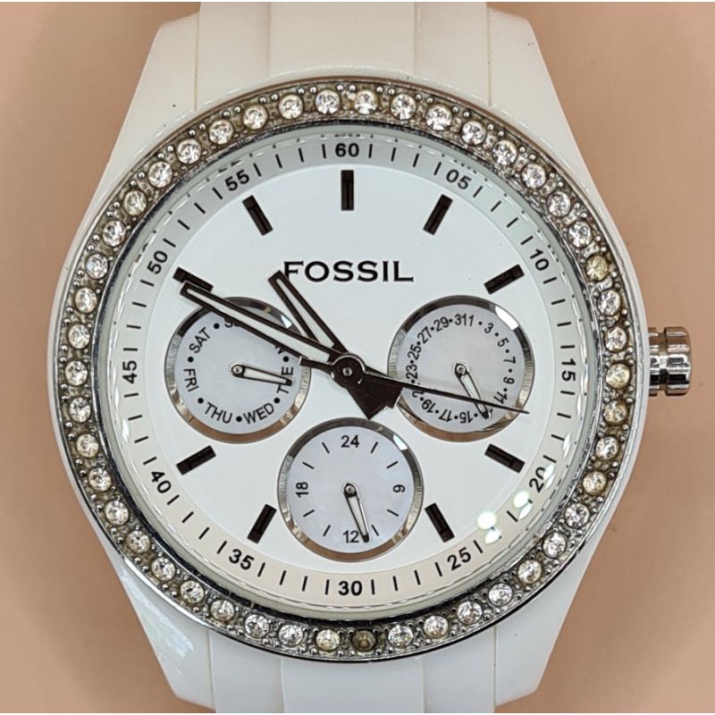 นาฬิกาข้อมือผู้หญิง Fossil Stella White Dial Crystal ES1967