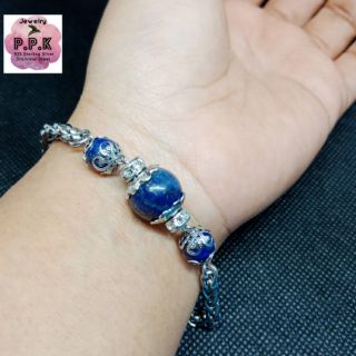 สร้อยข้อมือหินสีน้ำเงินลาพีส ตัวสร้อยสแตนเลสแท้ งานแฮนด์เมด