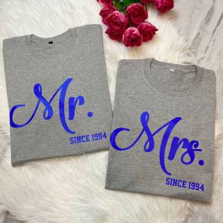 เสื้อยืดลําลอง แขนสั้น พิมพ์ลาย Cuatom MR AND MRS สําหรับผู้ชาย