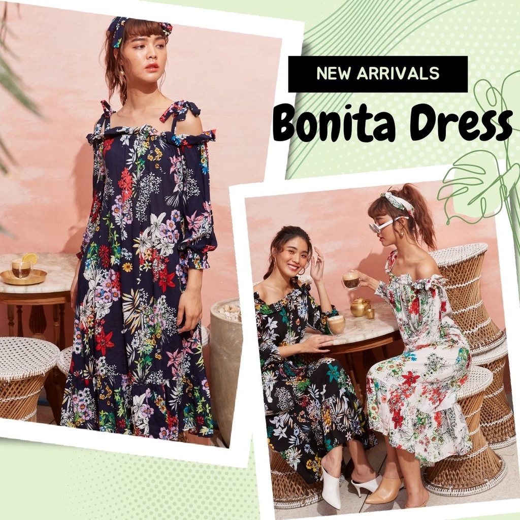 THONGYOY-Bonita Dress Lovely lilly เดรสผูกโบว์ไหล่ลายดอก ชุดไปเที่ยวทะเล