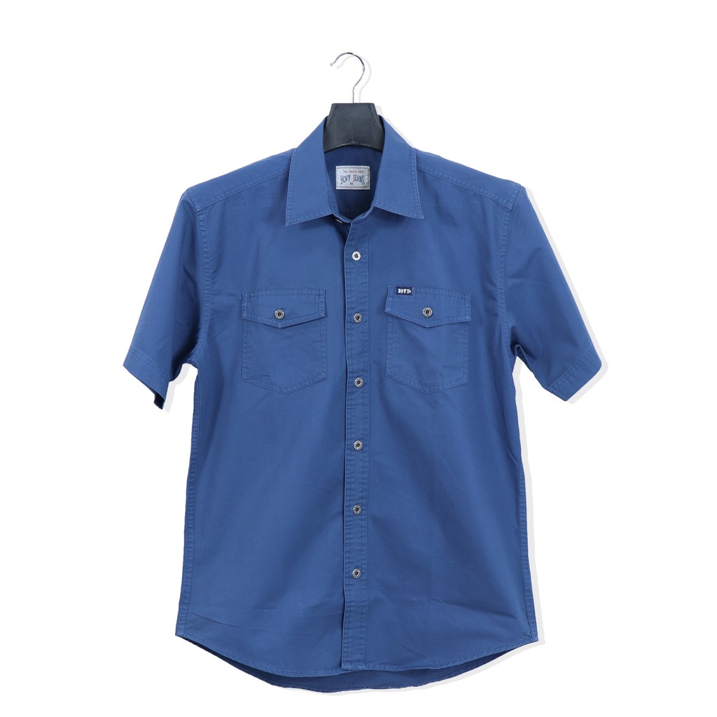Bovy Blue Shirt - เสื้อเชิ้ตแขนสั้นสีฟ้าเข้ม รุ่นBA-3596 สี ฺBL-07