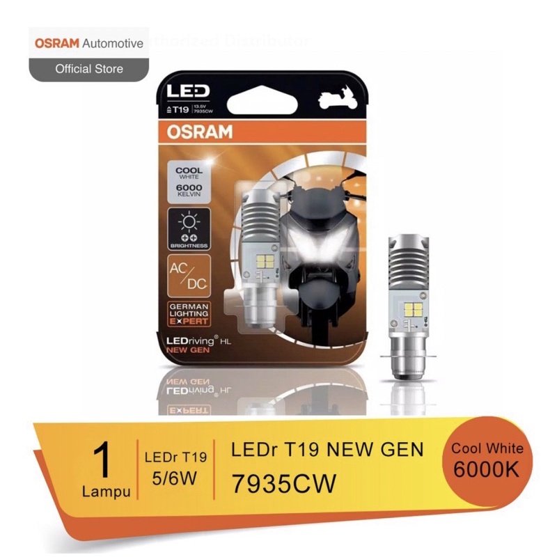 OSRAM 12V H6 M5 K1 สีขาว T19 รถจักรยานยนต์ LED BULB - 7735CW - 1 ชิ้น