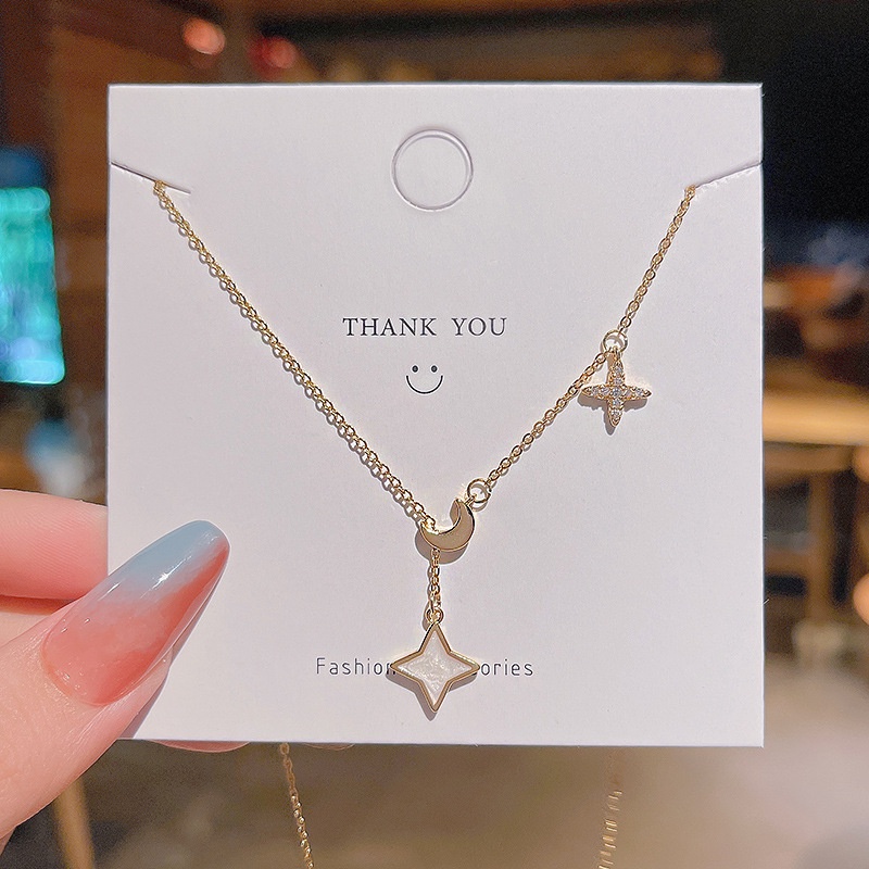 Goody52 ins star moon จี้ไทเทเนียมเหล็กสร้อยคอพู่ simple Celebrity KOL clavicle chain BFF