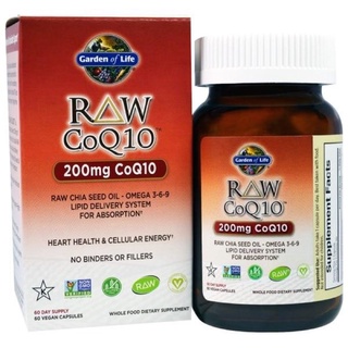 พร้อมส่ง🇺🇸นำเข้าจากอเมริกา📦Garden of Life Raw CoQ10 200mg , 60 Count