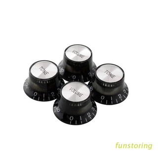 FUN 2 Tone 2 Volume Knobs Buttons Guitar Control Silver Hat Bell Top Potentiometer Cap For LP SG