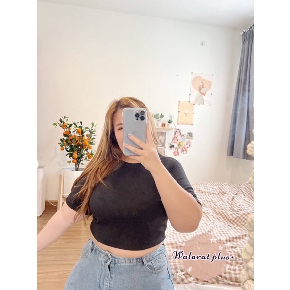New❗️เสื้อครอปสาวอวบผ้าร่องยืดได้ #เสื้อผ้าplussize #bigsize #เสื้อสาวอวบอ้วนราคาดี #plussize #เสื้อ