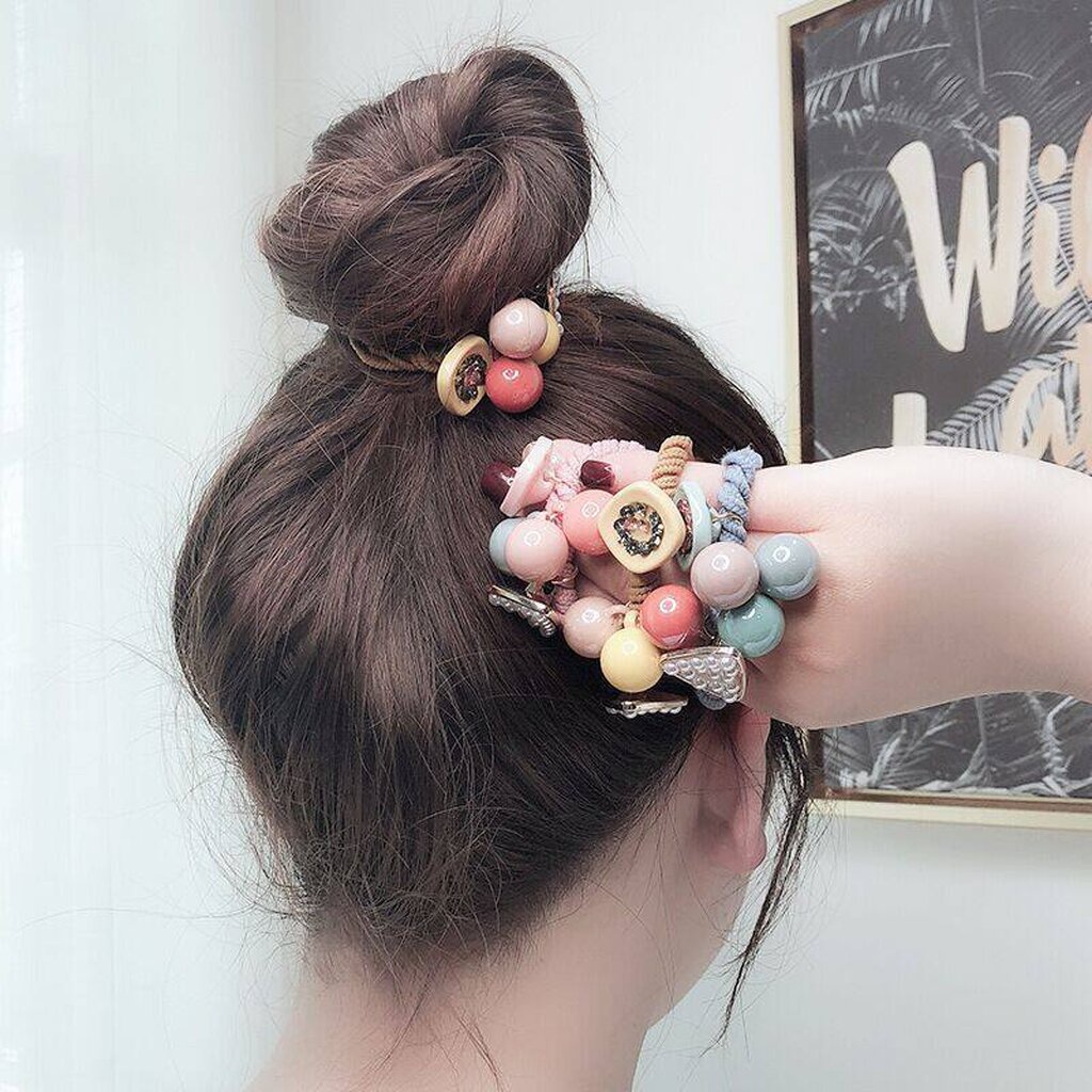 บ้านพลู ยางรัดผม ลูกปัด น่ารัก สีสดใส ยางมัดผม ผู้หญิง