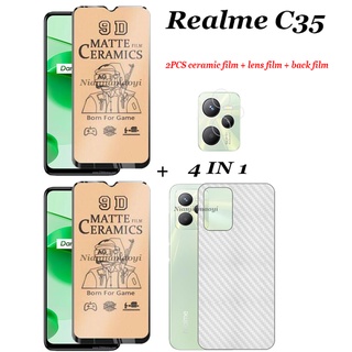 (4in1) ฟิล์มเซรามิค ฟิล์มกันรอยหน้าจอ ฟิล์มเลนส์ ฟิล์มด้านหลัง สําหรับ realme C35 C31 realme C25S C25Y C21Y 2 ชิ้น