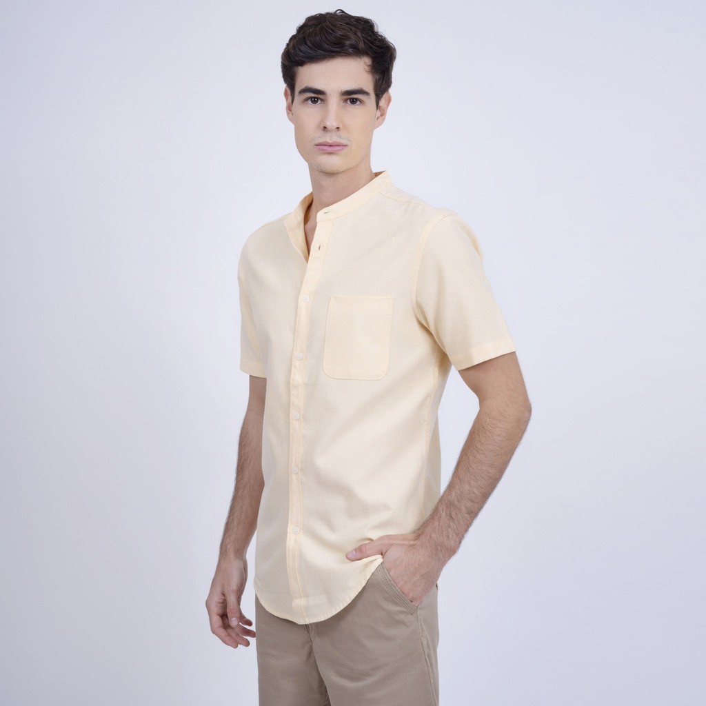 KEMEJA HILOBOS เสื้อเชิ้ตลําลองแขนสั้นผู้ชายคอปกเซี่ยงไฮ้ในมะนาวเหลือง - CN01