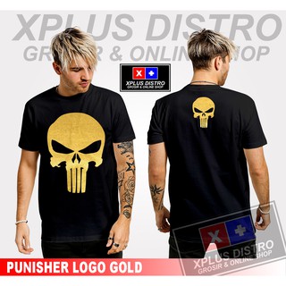 [100% Cotton] เสื้อยืดพิมพ์ลายการ์ตูนอนิเมะ DISTRO สีทอง PUNISHER