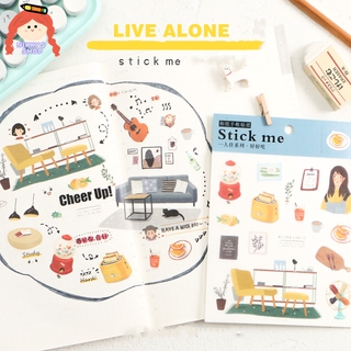 NIKKI 1 ชิ้นสติ๊กเกอร์ Live Alone Series สําหรับติดตกแต่งสมุดไดอารี่อัลบั้ม Diy