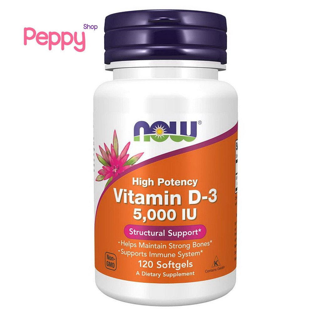 Now Foods Vitamin D-3 High Potency 5,000 IU 120 Softgels วิตามินดี 3 (120 เม็ด)