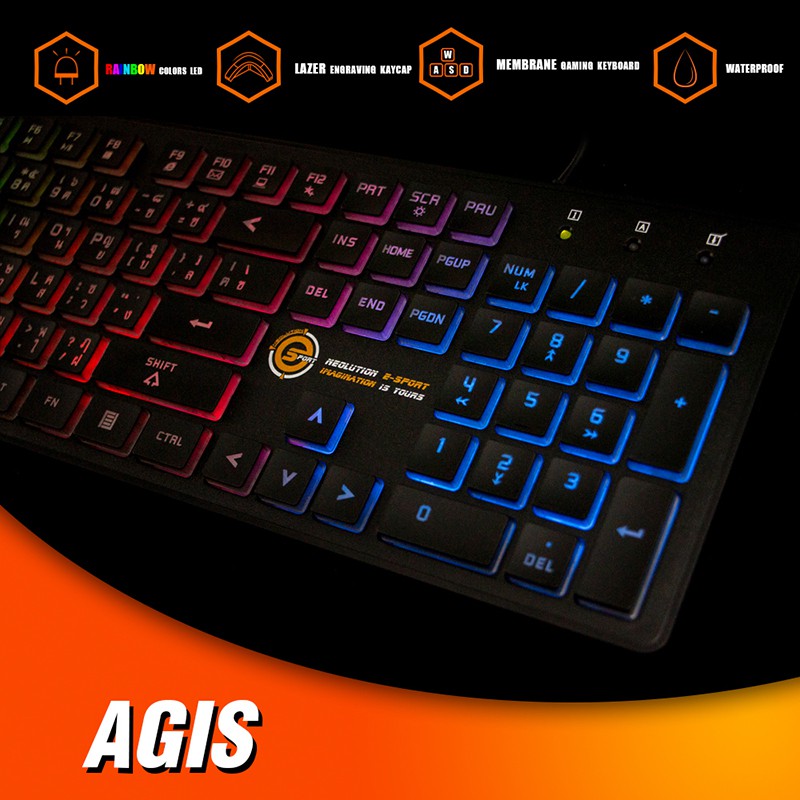 Neolution  คีย์บอร์ดเล่นเกมส์กันน้ำได้ รุ่น Keyboard Gaming AGIS Black สีดำ
