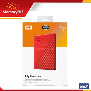 WD External Hard Disk 1TB ฮาร์ดดิสพกพา My Passport, USB 3.0 External HDD 2.5" (WDBYVG0010BRD-WESN) สีแดง ประกัน Synnex