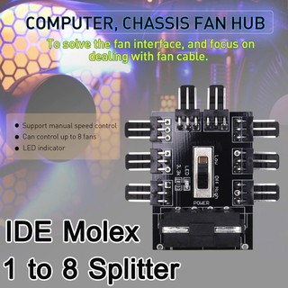 IDE Molex 1 to 8 Multi Way Splitter Cooler Cooling Fan Hub 3pin 12V Power Socket PCB Adapter 2 Level Speed Control PC