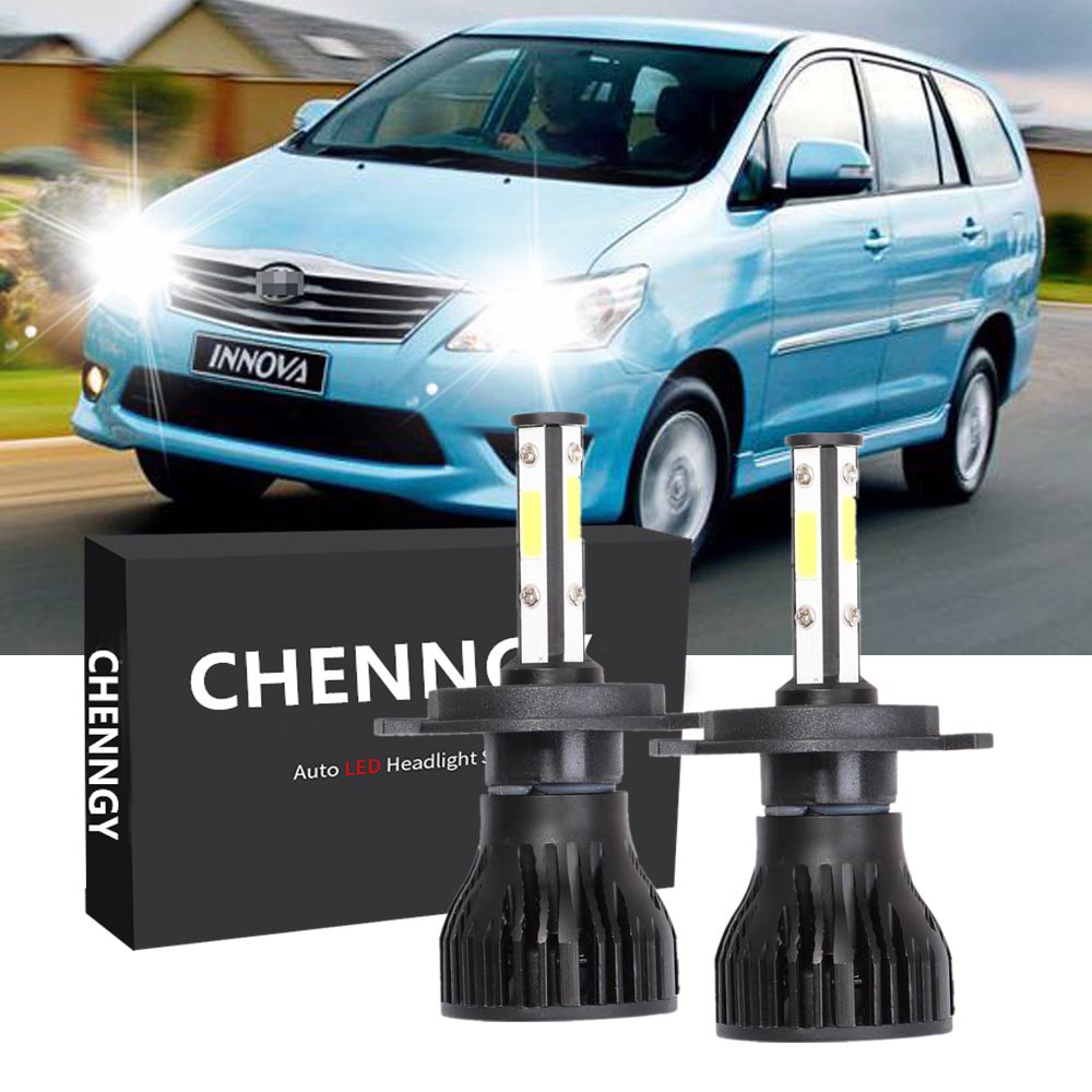 สําหรับ Toyota Innova 2004-2015 (โคมไฟหัว) หลอดไฟคู่ 4Side H4 LED ไฟหน้า Bright 6000K สีขาว