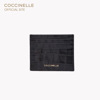 COCCINELLE METALLIC CROCO SHINY SOFT Document Holder 129501 NOIR กระเป๋าใส่การ์ด