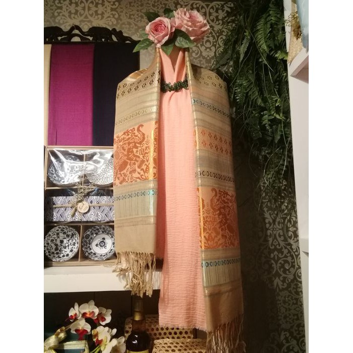 #เก็บปลายทางได้คะ#ผ้าคลุมไหล่ผ้าพันคอ ผ้าไหม Silk ลายช้าง ผ้าคลุมไหล่ ผ้าลายช้างไทย ลายไหม ลายไทย#ผ้าพันคอผืนใหญ่#