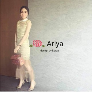 ป้าย Ariya 👗 เดรสผ้าลูกไม้ทั้งตัวสีเหลือง เกรดพรีเมียม เนื้อผ้าดีงาม