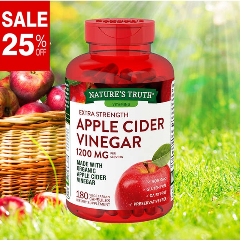 Apple Cider Vinegar 1200mg 180 Cap.Nature's Truth ช่วยชะลอวัย..เสริมระบบหายใจและระบการย่อยอาหาร..จากแอปเปิ้ลออแกนิค