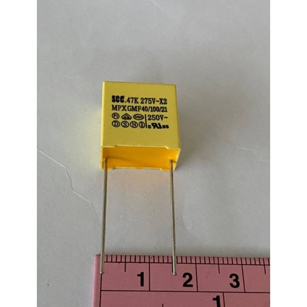 (แพ็ค10ตัว)0.47uf275vac 474PF 470NF คาปาซิเตอร์ ขาห่าง15มิลสีเหลือง ของเกรดอย่างดี แท้ใหม่แกะกล่อง 0