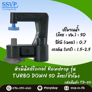 หัวจ่ายน้ำ มินิสปริงเกอร์ Raindrop TURBO DOWN รูน้ำสีเทา อัตราการจ่ายน้ำ 50 ลิตร/ชม. รหัส TD-50 บรรจุ 10 ตัว