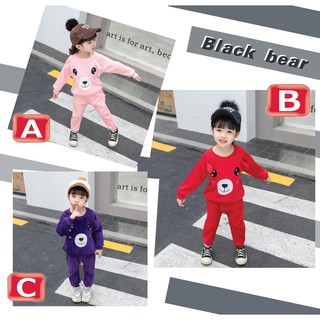 Color Teddy (Black bear) ชุดเสื้อพร้อมกางเกง