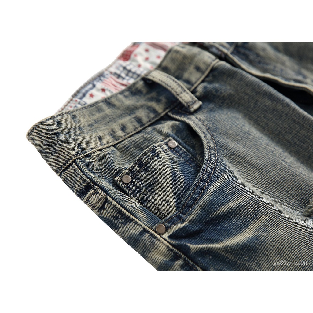 Mens broken hole nostalgic Jeans Straight Tube slim fitting mens jeans ...